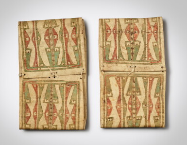 View full screen - View 1 of Lot 11. Tsitsistas/Suhtai (Cheyenne) Pair of Painted Hide Parfleche Envelopes.