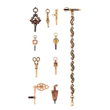 View full screen - View 1 of Lot 240. A collection of 8 groups of watch keys, approximately 83 in total of various metals, origins and dates.
