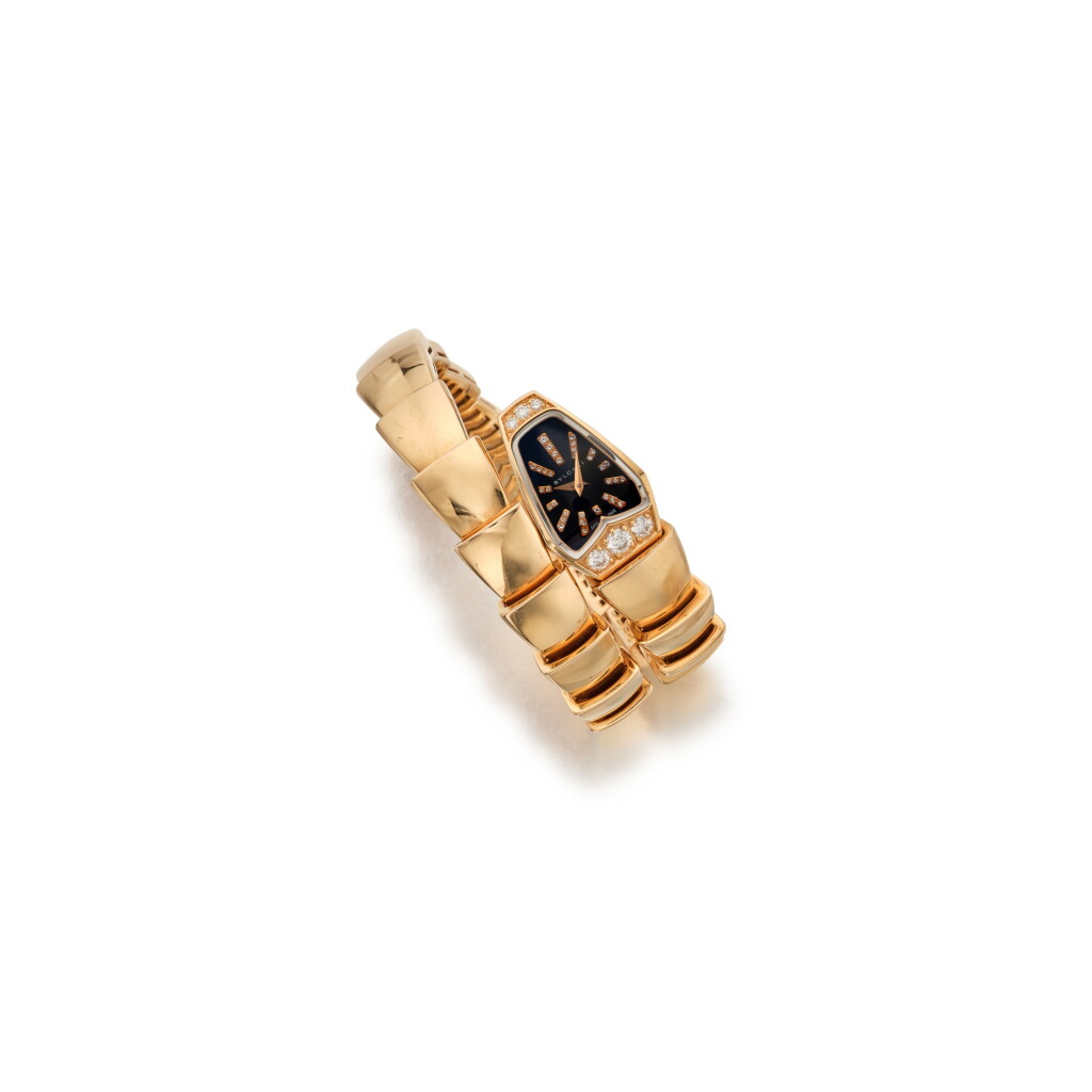 View full screen - View 1 of Lot 118. Pink Gold and Diamond 'Serpenti' Watch-Bracelet.