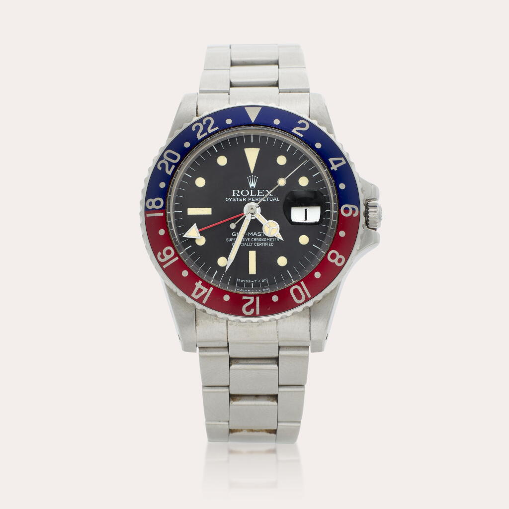 View full screen - View 1 of Lot 220. GMT-Master, Reference 1675 | A stainless steel dual time zone wristwatch with date and bracelet | Circa 1976.