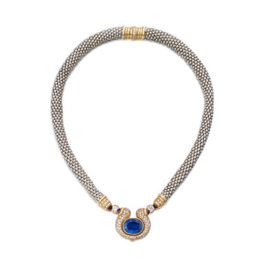 View full screen - View 1 of Lot 258. Collier saphirs, rubis et diamants | Sapphire, ruby and diamond necklace.