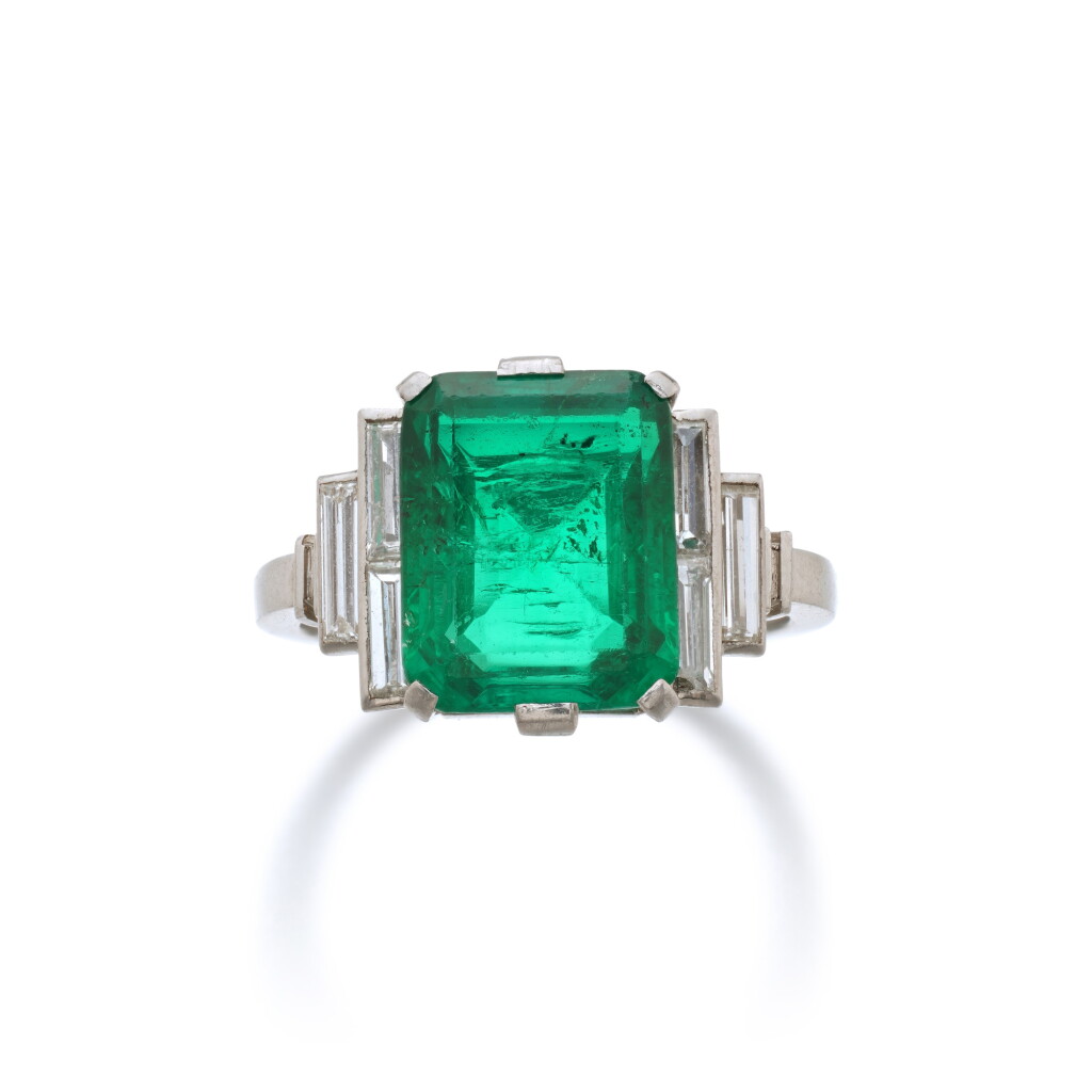 View full screen - View 1 of Lot 749. Emerald and Diamond Ring.