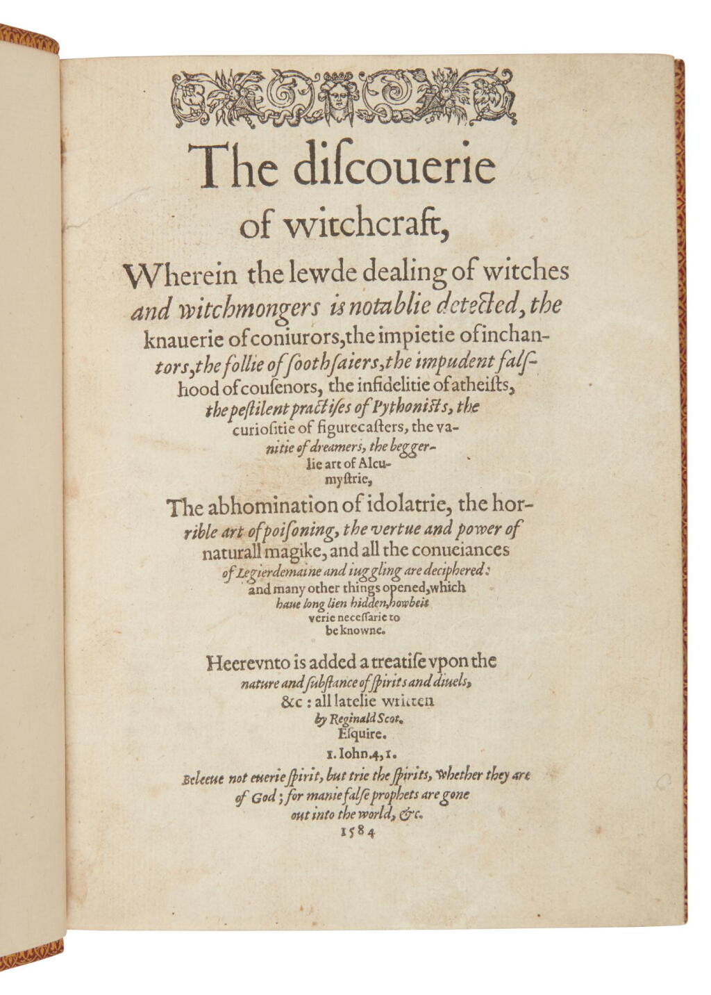 View full screen - View 1 of Lot 542. Scot, Reginald | A serious debunking witchcraft and demonology.