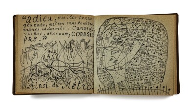 View full screen - View 1 of Lot 9. La Métromanie. 1949. Un des 125 exemplaires sur papier de chiffon gris souris. Ouvrage calligraphié. 15 illustrations de Dubuffet..