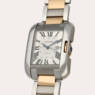 View full screen - View 1 of Lot 296. Tank Anglaise, Reference 3511 | A stainless steel and pink gold wristwatch with date and bracelet | Circa 2014.