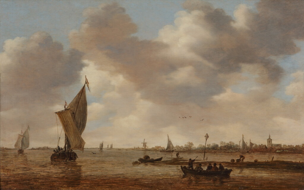 View full screen - View 1 of Lot 22. River landscape with small sailing and rowing vessels.