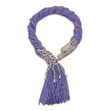 View full screen - View 1 of Lot 1292. EMERALD, TANZANITE AND DIAMOND ‘FALKOR’ NECKLACE | 卡地亞 |祖母綠 配 坦桑石 及 鑽石 ‘FALKOR’ 項鏈.