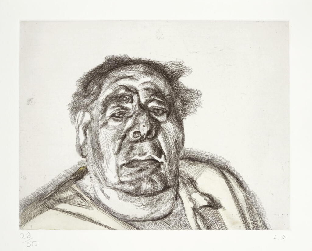 View full screen - View 1 of Lot 100. LUCIAN FREUD | LORD GOODMAN IN HIS YELLOW PYJAMAS (H. 32; F. 68).
