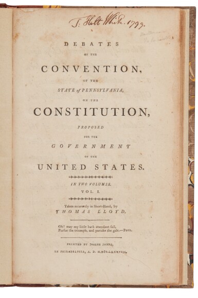 View full screen - View 1 of Lot 68. United States Constitution, Ratification | A document of primary importance in the creation of the Constitution.