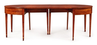 View full screen - View 1 of Lot 72. Federal Inlaid and Figured Mahogany Two-Part Dining Table, New England, circa 1805.
