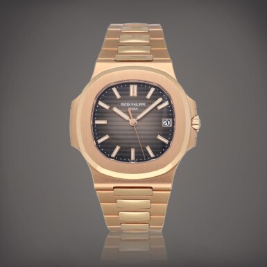 View full screen - View 1 of Lot 57. Nautilus, Reference 5711/1R-001 A pink gold wristwatch with date and bracelet Circa 2017 | 百達翡麗 | Nautilus 型號 5711/1R-001 粉紅金鍊帶腕錶備日期顯示,製作年份約 2017.