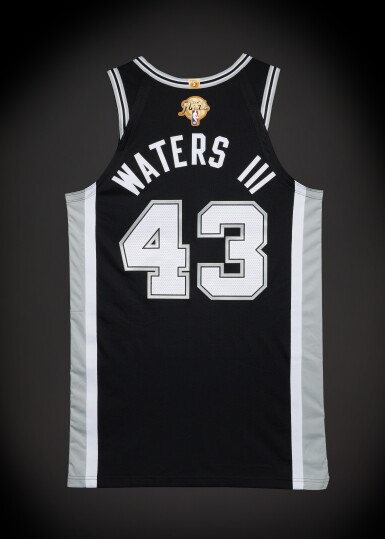 View full screen - View 1 of Lot 34. Lindy Waters III San Antonio Spurs 2026 NBA Finals Game Issued Icon Edition Jersey | Game 1 | Matched to Game 1 Locker Room Image.