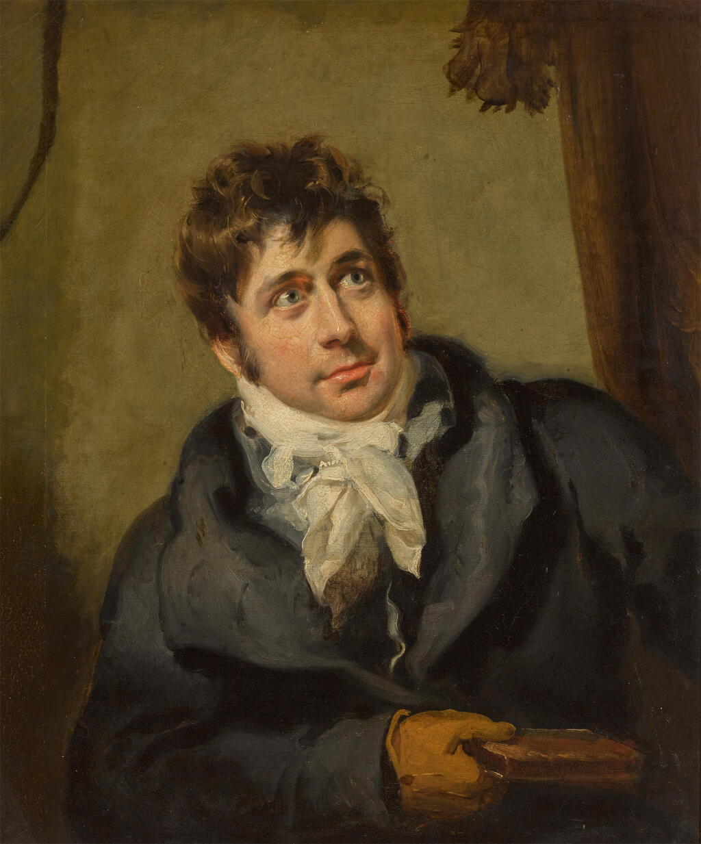 View full screen - View 1 of Lot 88. Portrait of Reverend Joseph Thomas of Epsom (1765–1811), half-length, wearing a black coat and white stock with a book in his right hand.