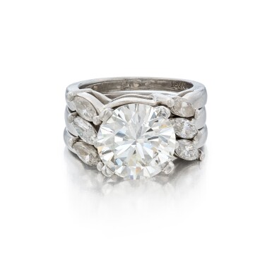 View full screen - View 1 of Lot 443. Diamond Ring and Two Diamond Band Rings.