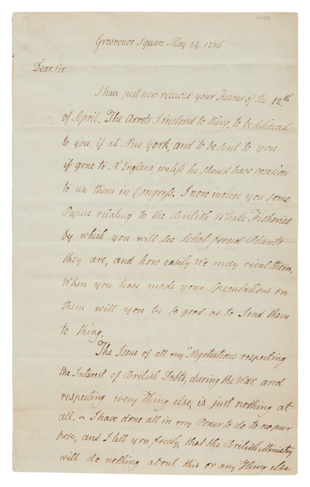 View full screen - View 1 of Lot 1111. Adams, John | "A more disagreable Situation than mine no Man ever held in Life".