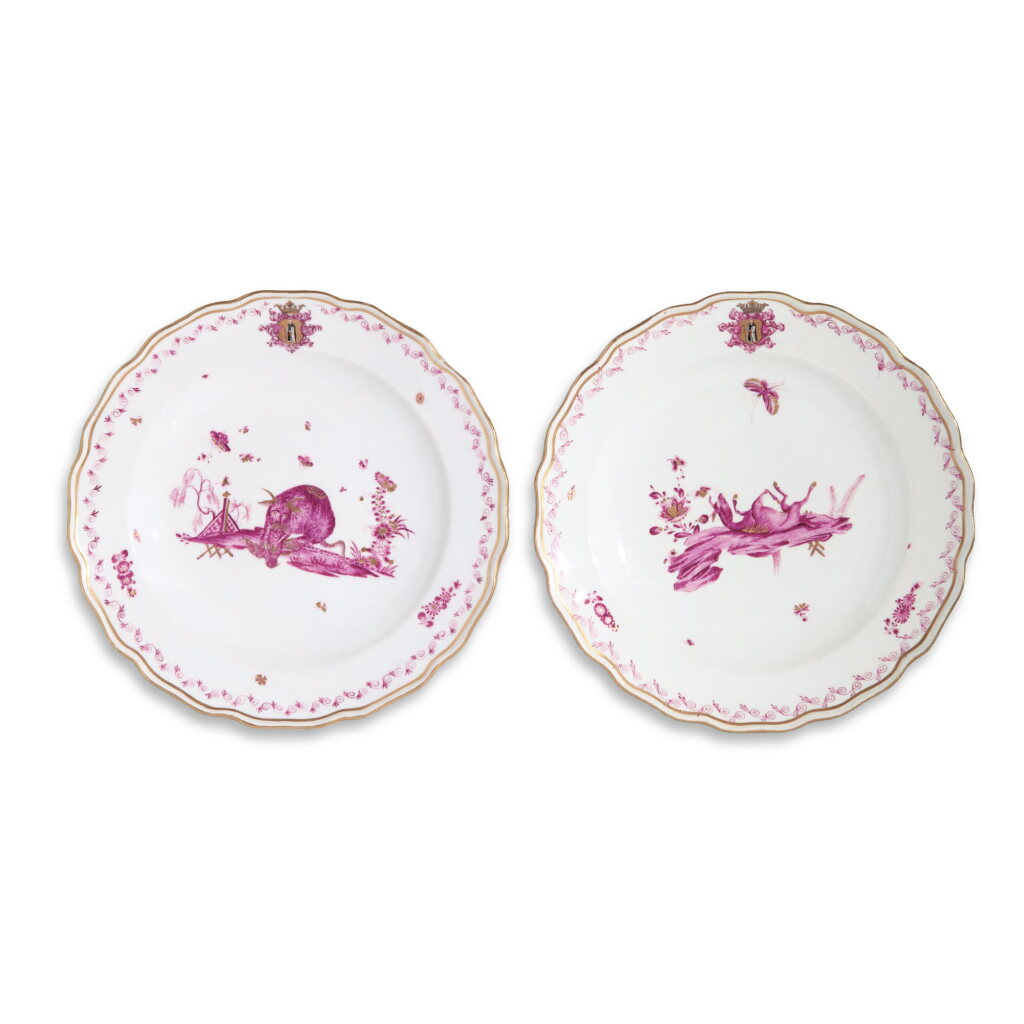 View full screen - View 1 of Lot 8. Two Meissen Armorial Plates from the Münchhausen Service, Circa 1745.