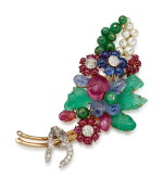 Gem Set and Diamond Brooch, 1950s | 寶石 配 鑽石 胸針, 1950年代