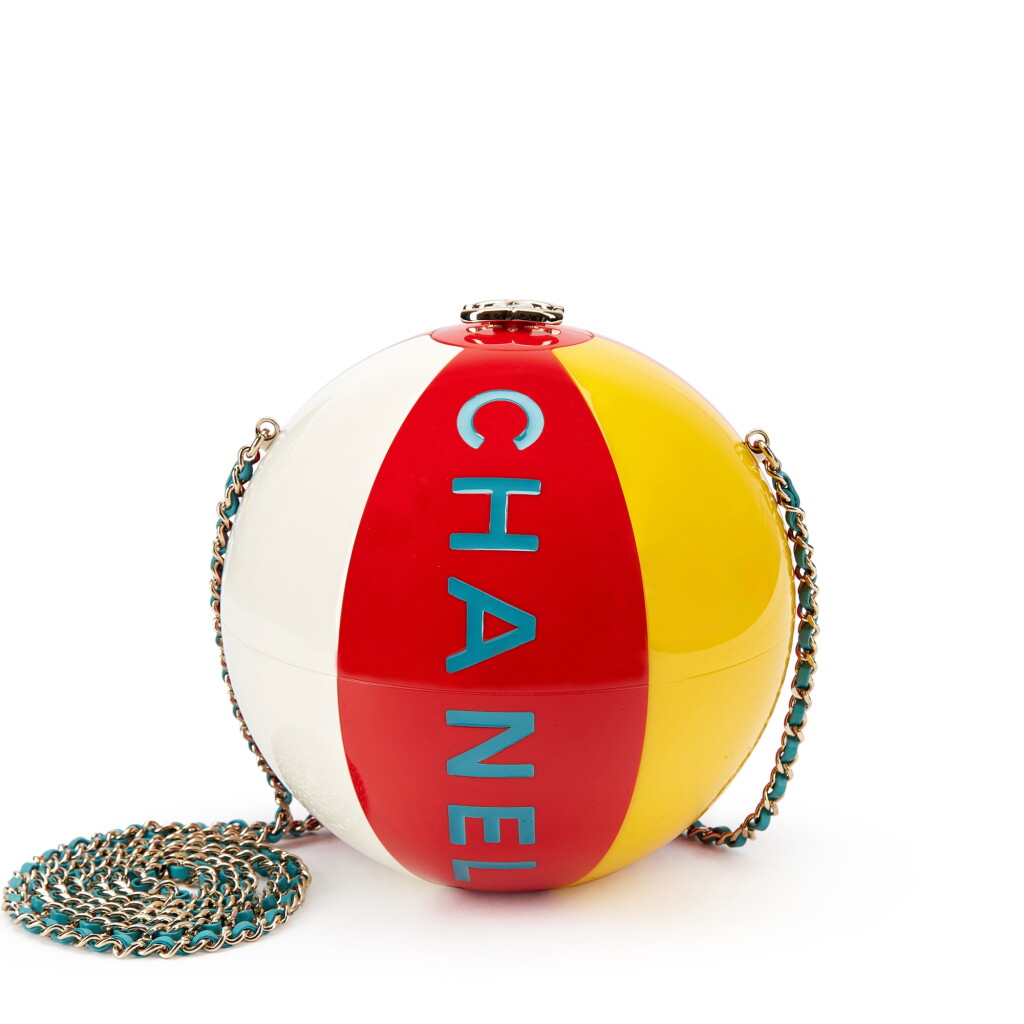 View full screen - View 1 of Lot 5694. Limited Edition Red, Yellow, Blue and White Lucite Beach Ball Bag Pale Gold Hardware.