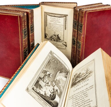 View full screen - View 1 of Lot 7. Fables choisies, mises en vers par J. de la Fontaine, nouvelle édition. Paris, 1765-1775. Exemplaire de premier tirage de l’édition, dite de Fessard, dédiée aux Enfants de France. L’une des plus belles éditions illustrées au XVIIIe siècle des Fables..