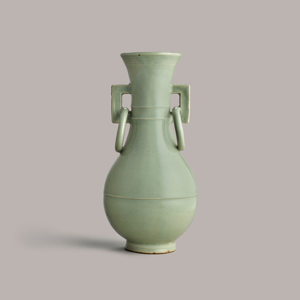 View full screen - View 1 of Lot 340. A longquan celadon vase Ming Dynasty | 明 龍泉青釉弦紋雙耳瓶.