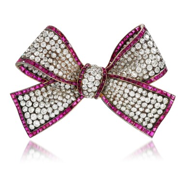 View full screen - View 1 of Lot 123. Ruby and diamond brooch , circa 1915.