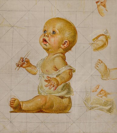 View full screen - View 1 of Lot 23. JOSEPH CHRISTIAN LEYENDECKER | STUDY FOR NEW YEAR'S BABY (BLOWING BUBBLES).