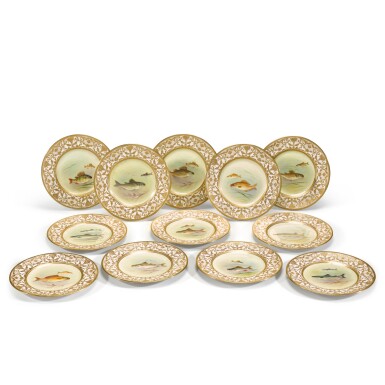 View full screen - View 1 of Lot 25. A set of twelve Royal Doulton ichthyological plates, first half of the 20th century.