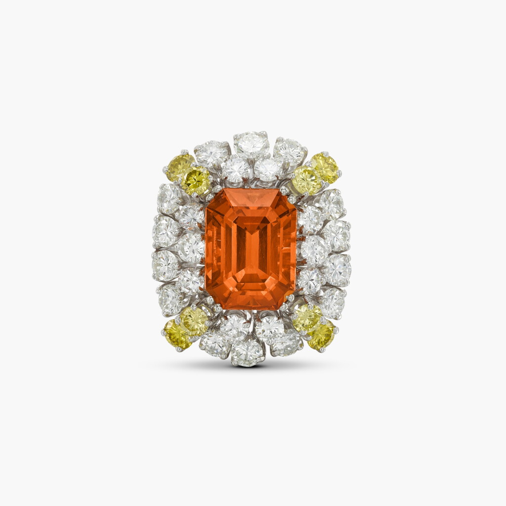 View full screen - View 1 of Lot 211. Spessartine Garnet, Fancy Coloured Diamond and Diamond Ring .