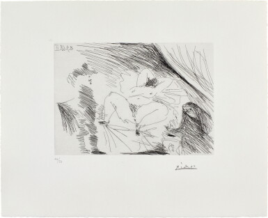 View full screen - View of Jeune femme au lit, Célestine et gentilhomme, from Séries 347 (B. 1802; Ba. 1819).
