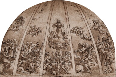 View full screen - View 1 of Lot 723. Design for an apse: The Apotheosis of St. Francis, surrounded by Angels.