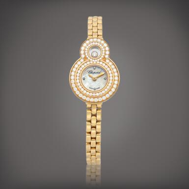 View full screen - View 1 of Lot 8755. A pink gold and diamond-set bracelet watch with mother-of-pearl dial, Circa 2010 | 蕭邦 | 粉紅金鑲鑽石鏈帶腕錶,備珠母貝錶盤,約2010年製.