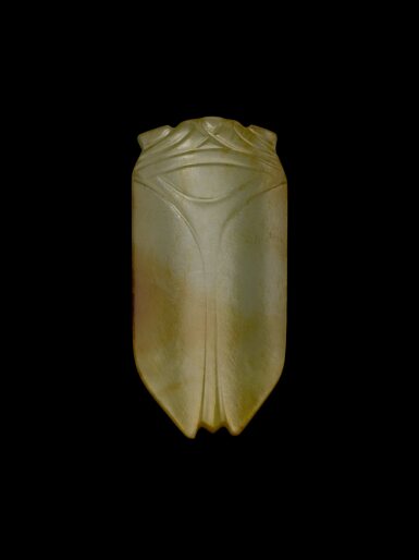 View full screen - View 1 of Lot 185. A celadon and russet jade cicada, Han dynasty | 漢 玉蟬.