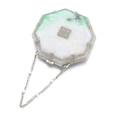 View full screen - View 1 of Lot 21. Jade and diamond vanity case | Vanity case in giada e diamanti .