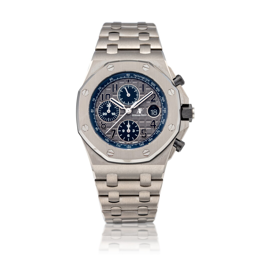 View full screen - View 1 of Lot 2021. Royal Oak Offshore Chronograph QEII Cup 2018, Reference 26474TI.OO.1000TI.01 A limited edition titanium chronograph wristwatch with date and bracelet, Made to commemorate the Queen Elizabeth II Cup, Circa 2018 | 愛彼 | 皇家橡樹離岸型系列 Chronograph QEII Cup2018 型號26474TI.OO.1000TI.01 | 限量版鈦金屬計時鏈帶腕錶,備日期顯示,為紀念Queen Elizabeth II Cup而製,約2018年製.