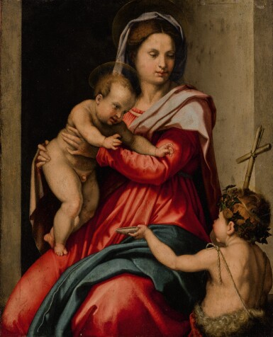 View full screen - View 1 of Lot 24. FOLLOWER OF ANDREA DEL SARTO | MADONNA AND CHILD WITH THE INFANT SAINT JOHN THE BAPTIST.