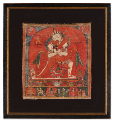 View full screen - View 1 of Lot 599. A thangka depicting Chakrasamvara and Vajravarahi, West Tibet, 14th century.