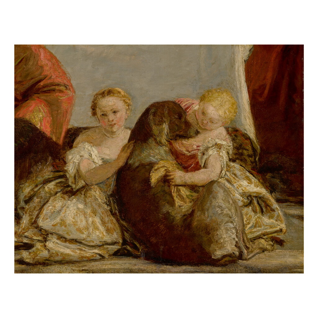 View full screen - View 1 of Lot 45. HENRI FANTIN-LATOUR | DEUX FILLETTES JOUANT AVEC UN CHIEN (FRAGMENT OF LES PÈLERINS D'EMMAÜS COPY AFTER VERONESE) .