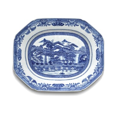 View full screen - View 1 of Lot 266. A large blue and white 'Canton' meat dish, Qing dynasty, 18th century.