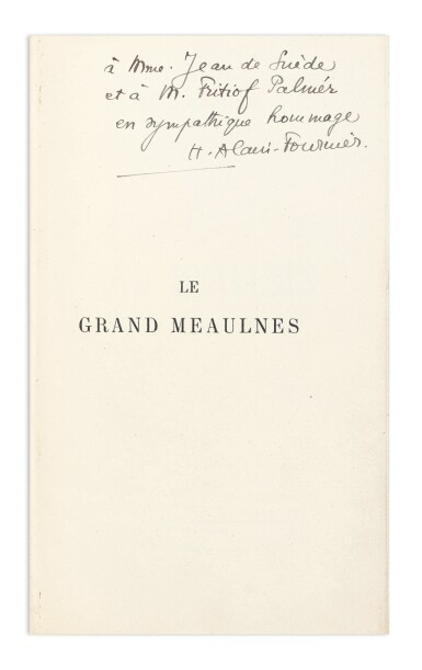 View full screen - View 1 of Lot 78. Le Grand Meaulnes, Paris 1913. Édition originale, avec envoi. Reliure de P.L. Martin.