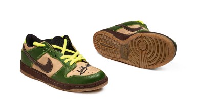 View full screen - View 1 of Lot 1. Nike Dunk SB Low ‘Jedi’ | 2004 | Signed by Mark Hamill on Right Shoe, Signed by Mark Hamill as “Luke Skywalker” on Left Shoe.