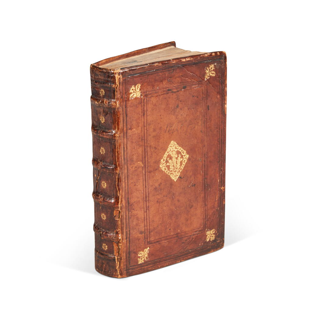 View full screen - View 1 of Lot 177. Justinian I, Les institutions imperialles, Paris, 1544, Parisian tan calf, L'Angelier publisher's binding.