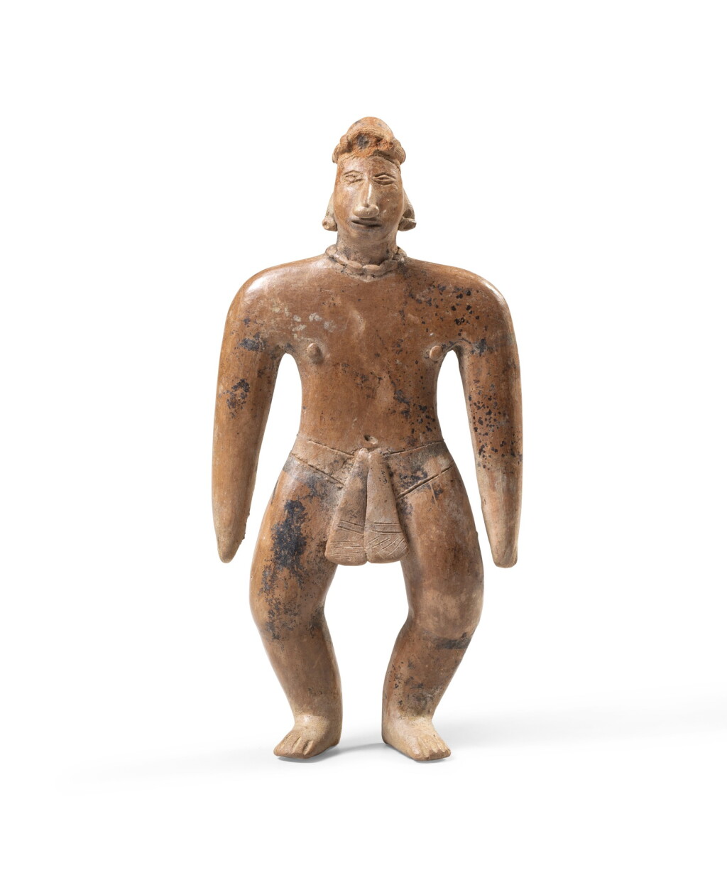 View full screen - View 1 of Lot 21. Personnage debout, Colima, Mexique, Préclassique récent , 300 AV. J.-C.-100 AP. | Colima Preclassic standing figure, Mexico, Late Preclassic, 300-100 BC .