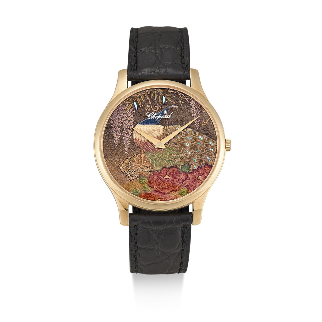 View full screen - View 1 of Lot 8282. CHOPARD | XP URUSHI, REFERENCE 1902 A PINK GOLD WRISTWATCH WITH JAPANESE LACQUER DIAL, CIRCA 2011.