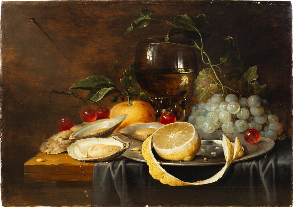 View full screen - View 1 of Lot 15. Still life with Oysters, a Roemer and a Lemon.