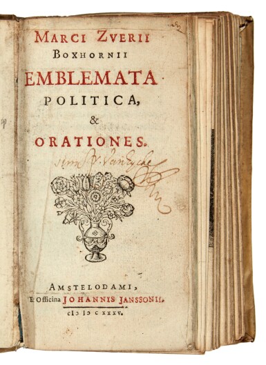 View full screen - View 1 of Lot 56. Boxhorn, Emblemata politica, Amsterdam, 1635, contemporary vellum.