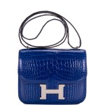 Hermès Bleu Electrique Mini Constance 18cm of Shiny Mississippiensis Alligator with Palladium Hardware