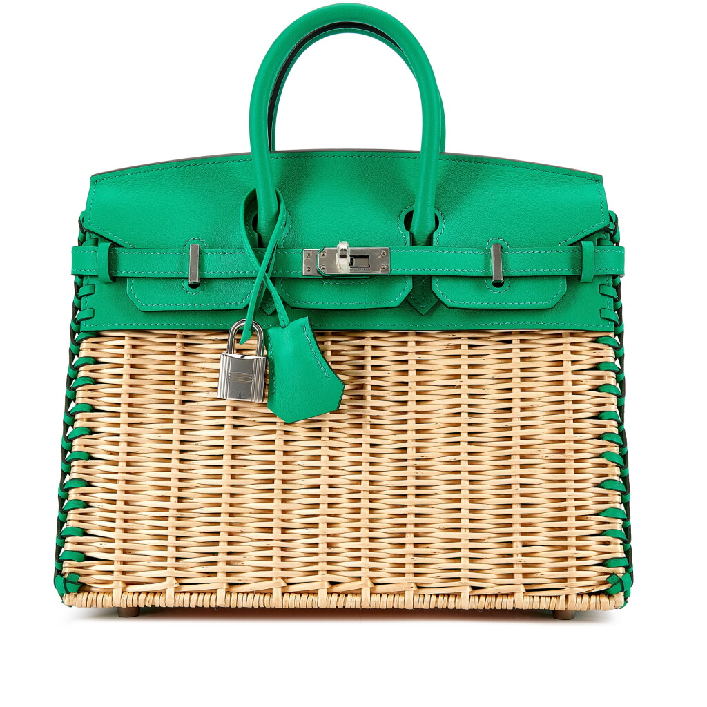 View full screen - View 1 of Lot 3101. Limited Edition Menthe Swift and Osier Wicker Picnic Birkin 25 Palladium Hardware, 2022.