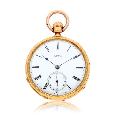 View full screen - View 1 of Lot 199. A gold open-faced keyless lever watch Circa 1870, no. 7235.