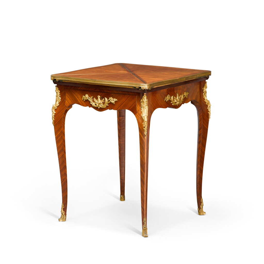 View full screen - View 1 of Lot 20. A LOUIS XV STYLE GILT-BRONZE MOUNTED KINGWOOD AND ROSEWOOD TABLE À ENVELOPE, LATE 19TH CENTURY.