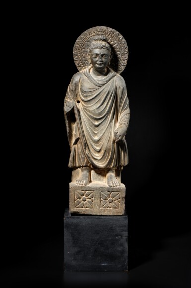View full screen - View 1 of Lot 150. A gray schist figure of Shakyamuni Buddha, Ancient Region of Gandhara, 3rd - 5th century .